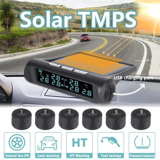 Solar Charging Car Tire Pressure Monitoring Tool, Wheel Tire Pressure Monitoring System, Wireless Vehicle Tire Pressure Gauge with 6 External Sensors, Car Repair Tools