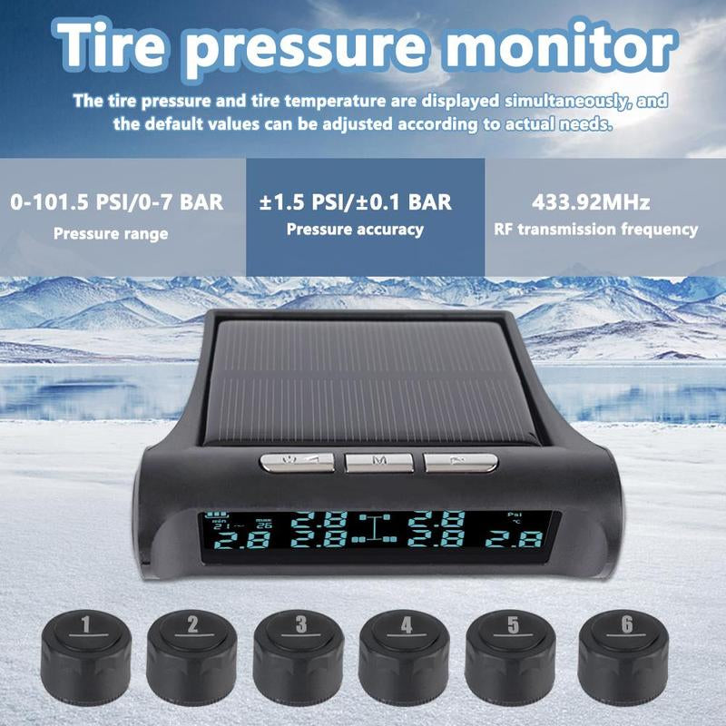 Solar Charging Car Tire Pressure Monitoring Tool, Wheel Tire Pressure Monitoring System, Wireless Vehicle Tire Pressure Gauge with 6 External Sensors, Car Repair Tools